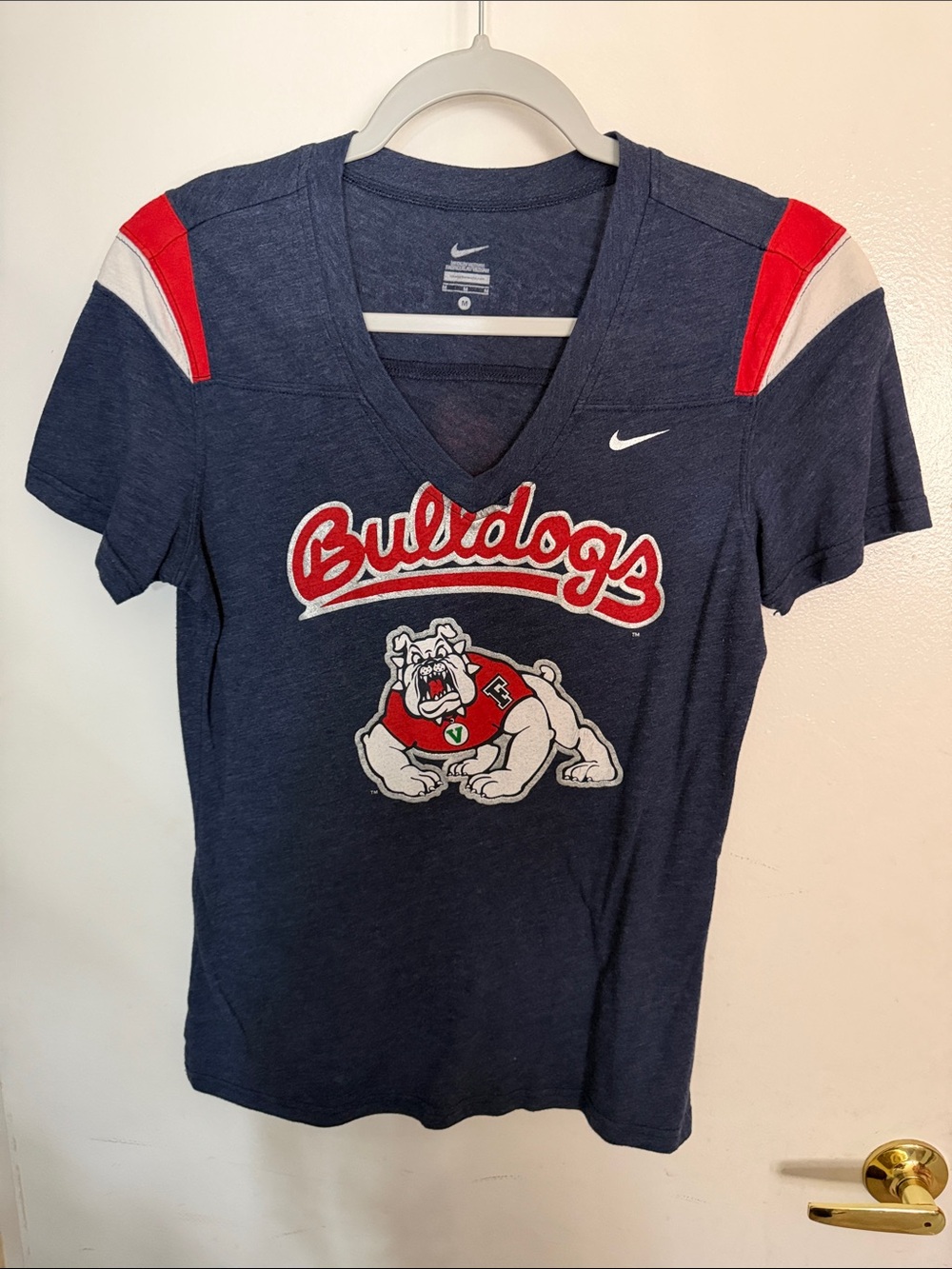Nike Navy Bulldogs V-Neck Tee with Red & White Accents
